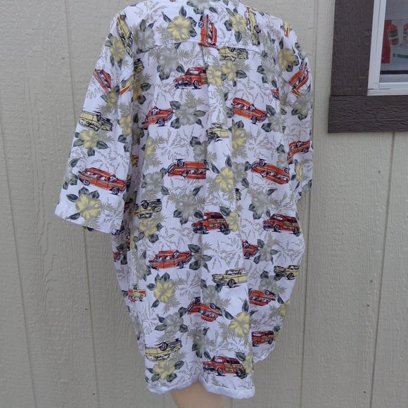 Vintage Hawaiian Button Front Cotton Shirt 3xl Woodies Antique Cars White - Picture 7 of 10